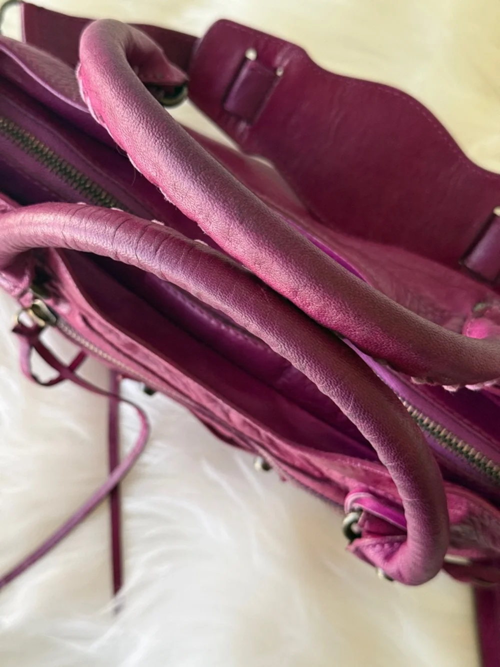 BALENCIAGA CITY BAG FIRST BAG 2005 CHÈVRE LEATHER PURPLE VINTAGE W/MIRROR - Picture 4 of 16